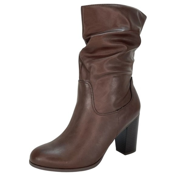 Style & Co. Saraa Chocolate Faux Leather Ruched Womens Booties Size 6M - Picture 3 of 13